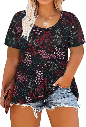 TIYOMI Plus Size Tops for Women Tee Short Sleeve T-Shirts Crewneck Pullover Tie Dye/Floral/Solid/Star/Heart XL-5XL
