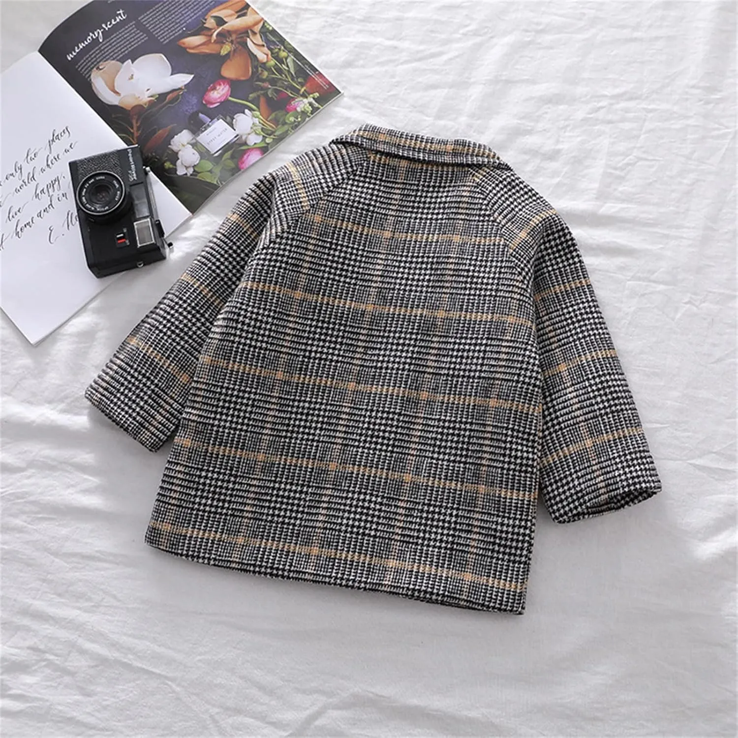 Toddler Kids Plaid Coat Elegant Notched Collar Double Breasted Wool Blend Over Pea Coat Baby Boys Girls Trench Coat Jacket