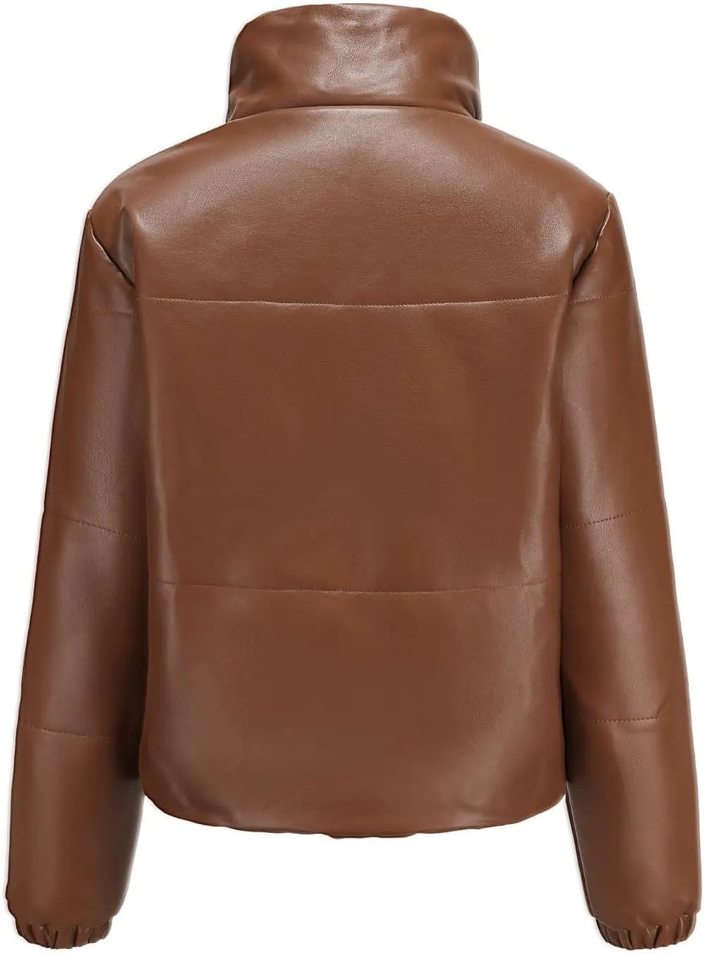 tuduoms Women Faux Leather Puffer Jacket Stand Collar Crop Short Winter Bubble Coat Waterproof Quilted Lightweight Parka Coat