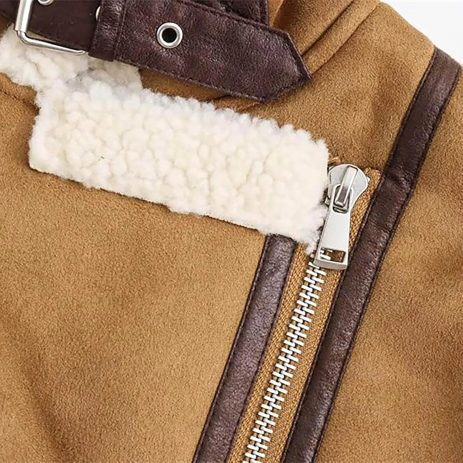 Uillui Women's Winter Trendy Crop Sherpa Lined Suede Leather Vest Jacket Zip Up Sleeveless Lambwool Fur Coat with Pockets