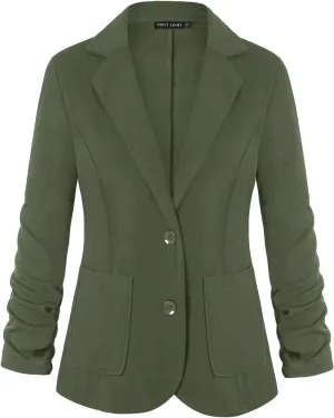 Unifizz Womens Casual Work Office Blazer Pockets Buttons Suit Jacket 3/4 Sleeve