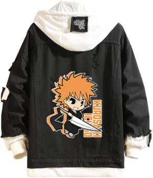 Urahara Kisuke Jeans Jacket Anime Kuchiki Rukia Cosplay Denim Jacket Hoodie Casual Ripped Novelty Coat for Unisex