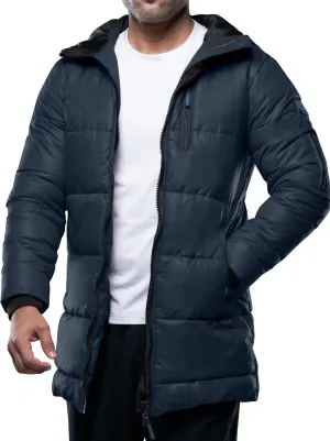 URBAN BUCK Puffer Jacket Men with Faux Fur Trimmed Hood Mens Down Parka Winter Coat Windbreaker & Waterproof Alton Navy Blue Ski Coat for Men (XL)