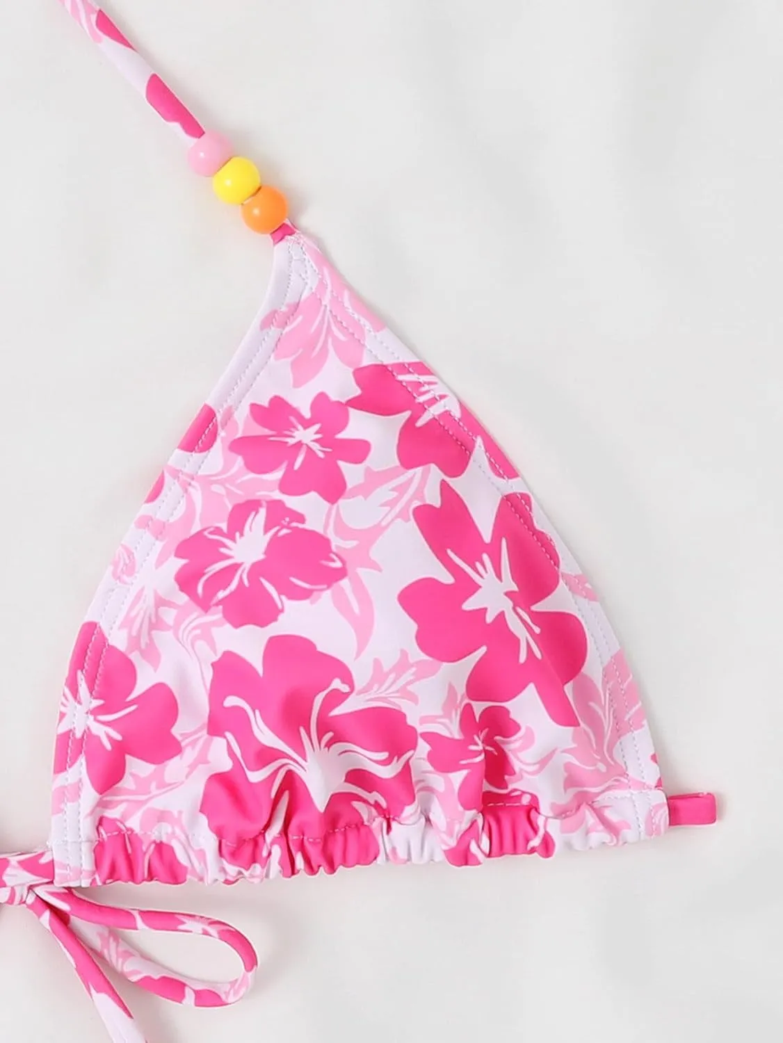 Verdusa Women's Floral Print Halter Bikini Top String Triangle Bra Swimsuit Tops