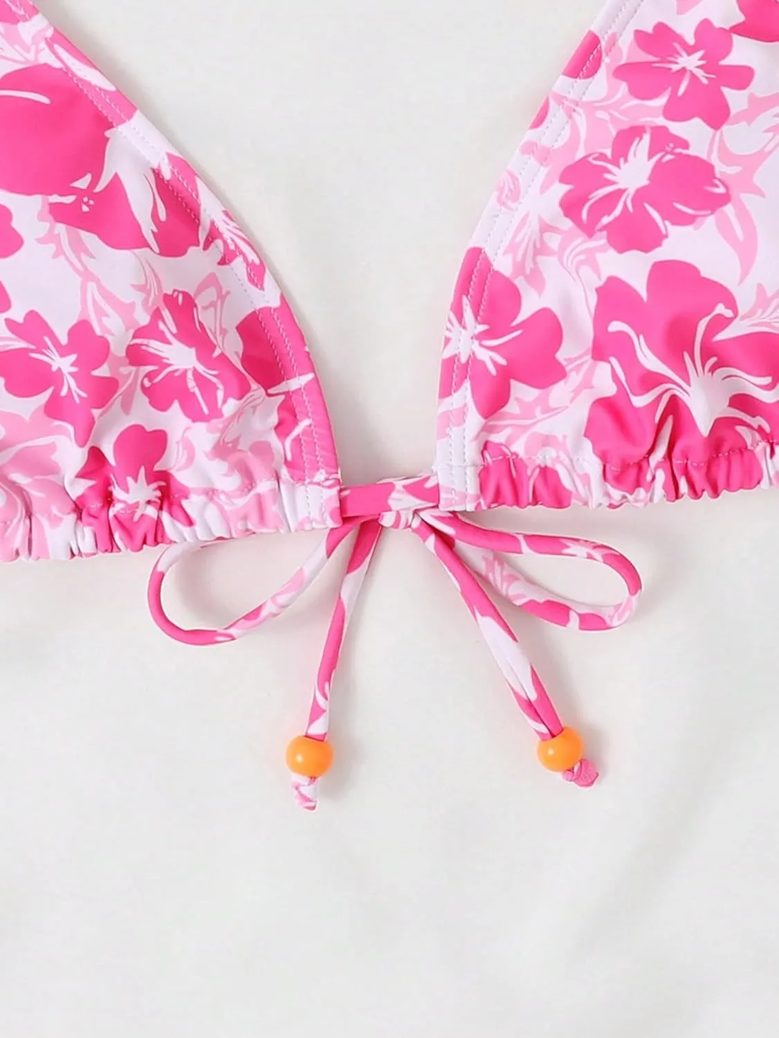Verdusa Women's Floral Print Halter Bikini Top String Triangle Bra Swimsuit Tops