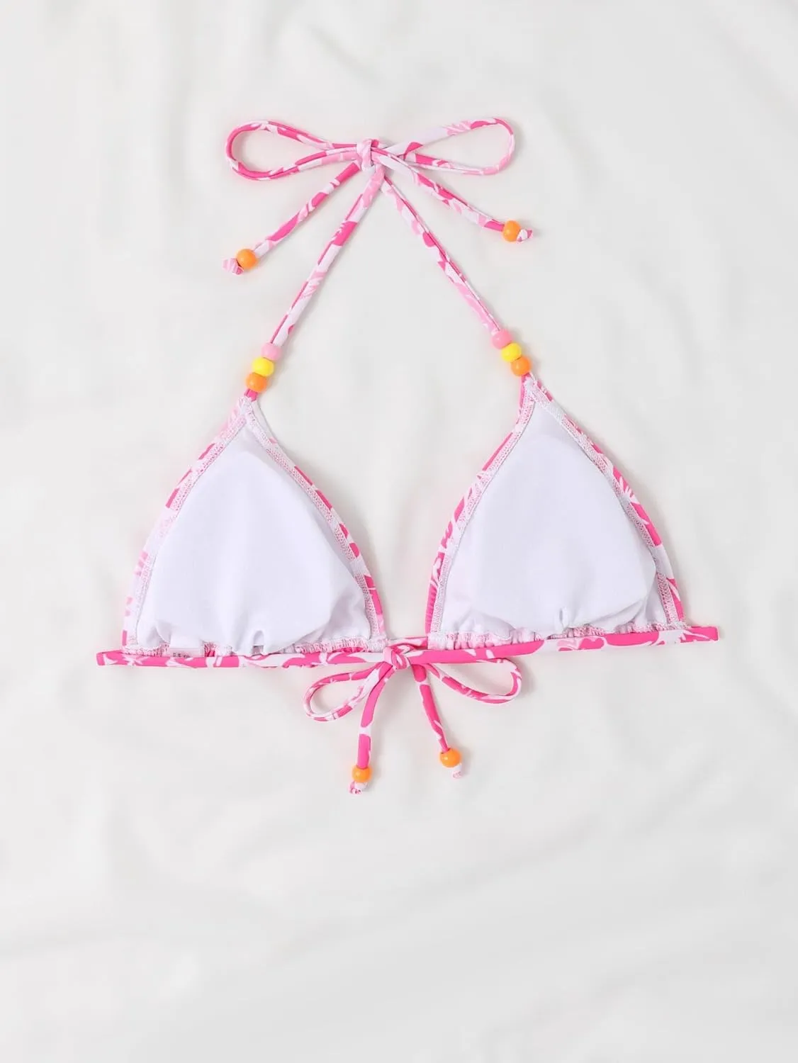 Verdusa Women's Floral Print Halter Bikini Top String Triangle Bra Swimsuit Tops