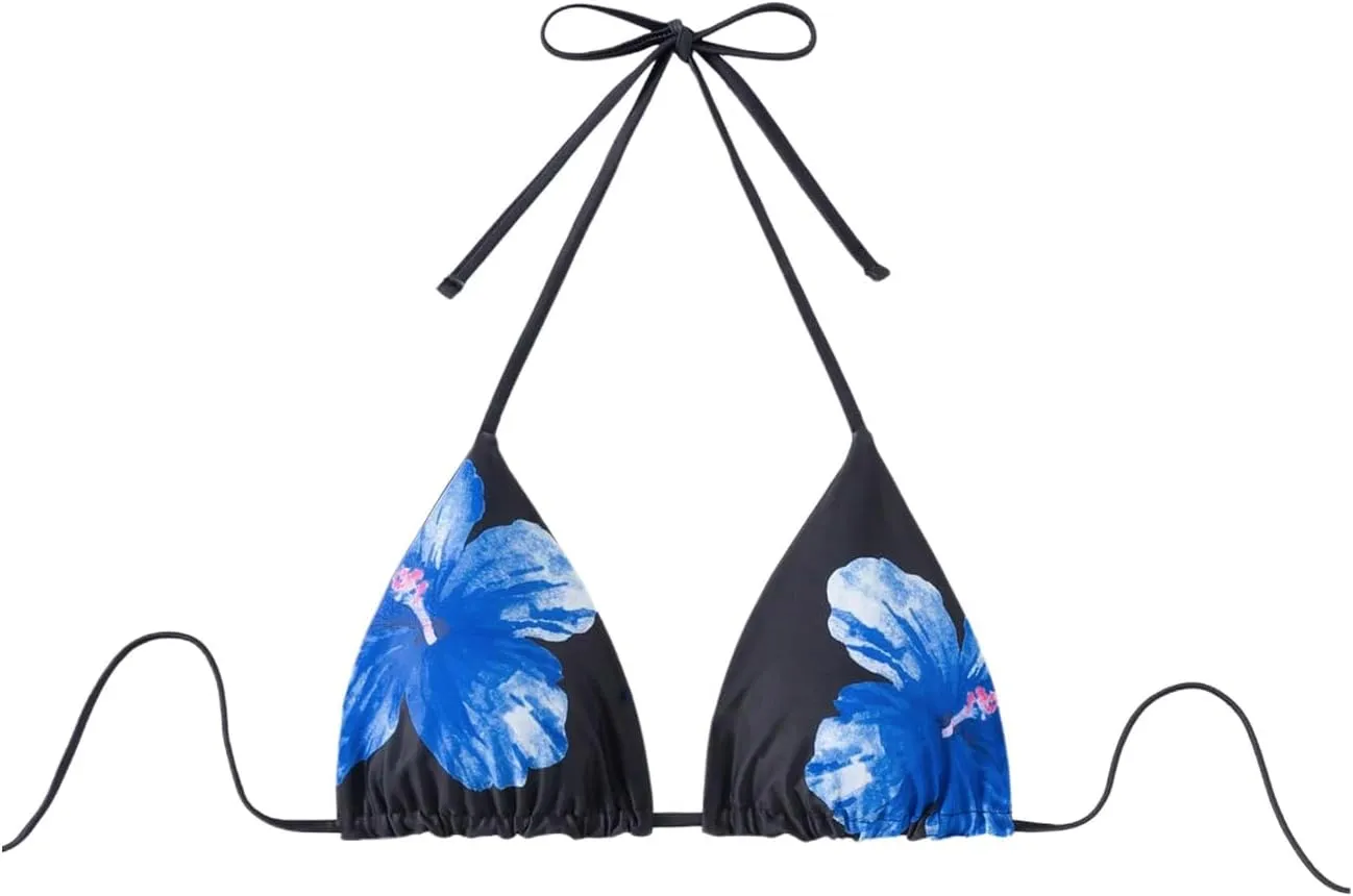 Verdusa Women's Reversible Floral Print Triangle Halter Bikini Tops Tie Backless Swimwear Top