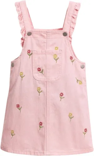 WDIRARA Girls' Floral Embroidery Denim Overall Dress Ruffle Strap Jean Mini Pinafore Dresses