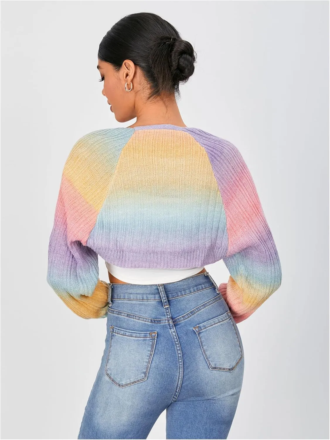 WDIRARA Women's Open Front Long Sleeve Crop Cardigan Bolero Shrugs Casual Knit Top
