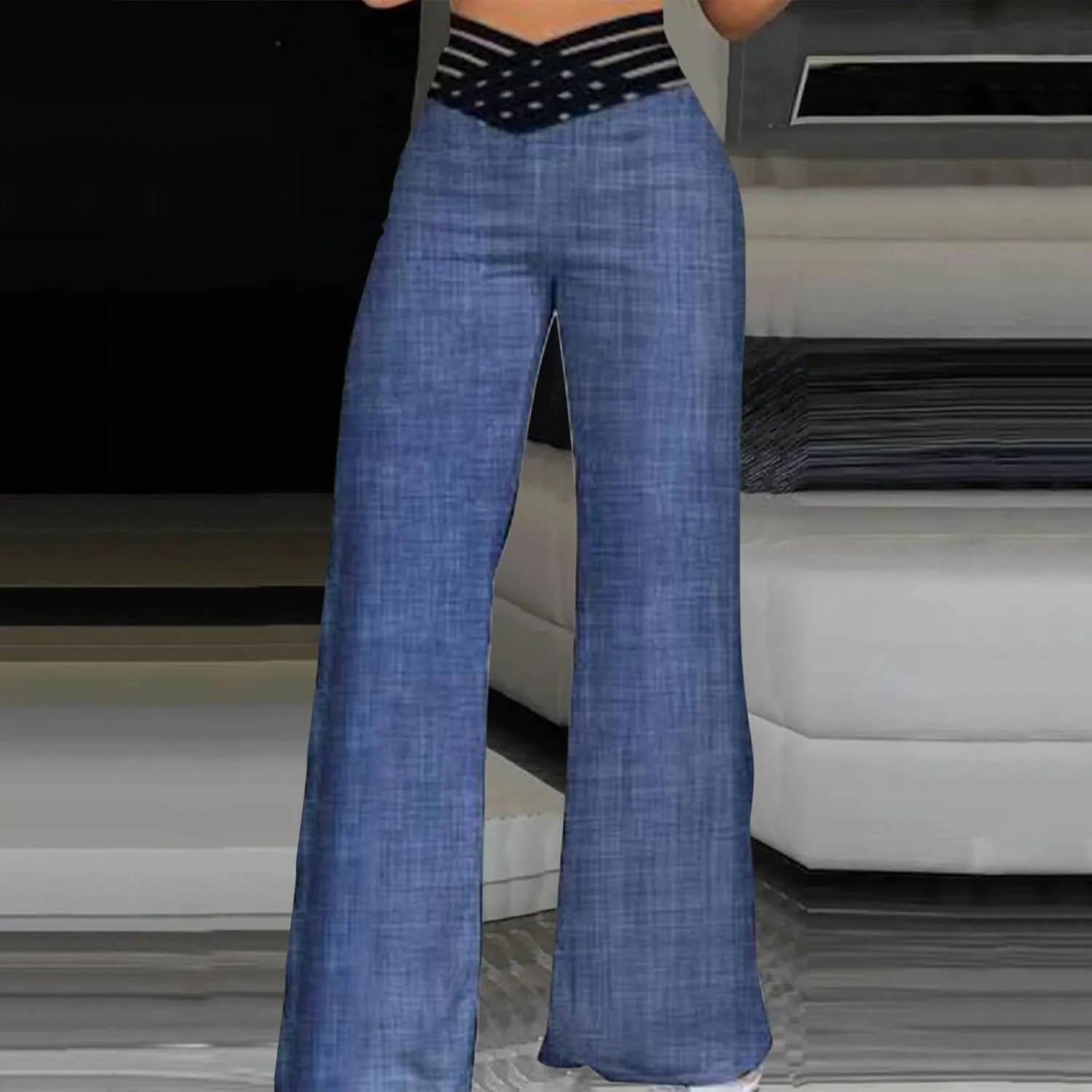 Wide Leg Pants for Women Hollow Belt High Waist Solid Color Loose Flowy Long Trousers Going Out Beach Vacation Pants