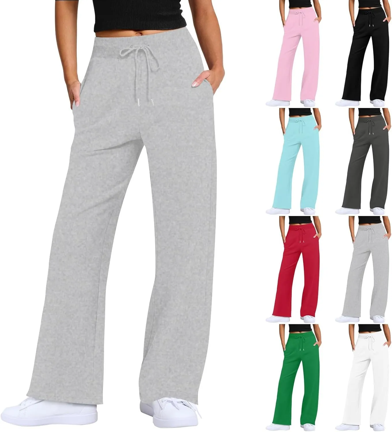 Wide Leg Pants Woman Drawstring High Waist Yoga Pants with Pocket Lightweight Casual Flare Sweatpants Baggy Lounge Pants