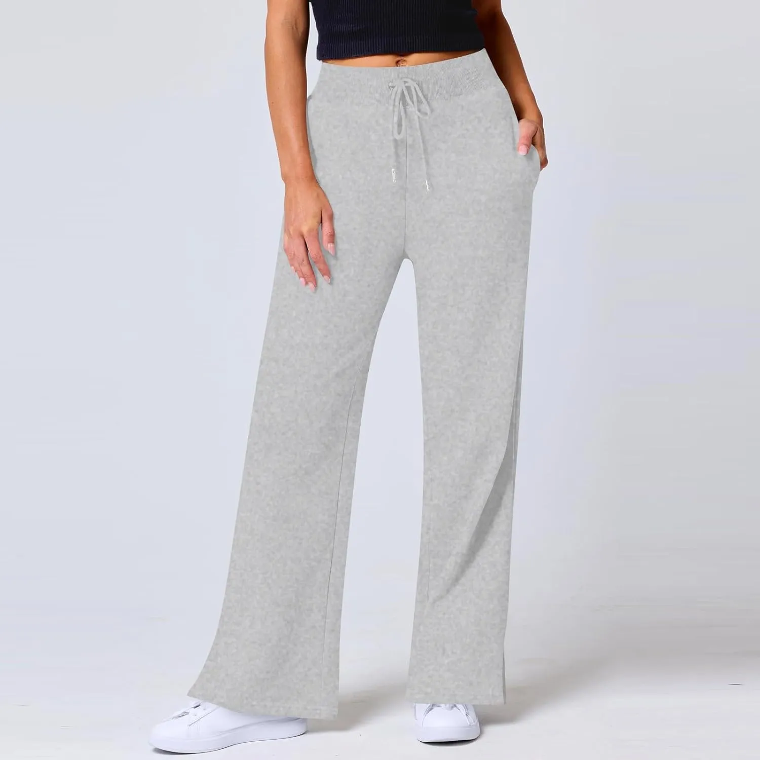 Wide Leg Pants Woman Drawstring High Waist Yoga Pants with Pocket Lightweight Casual Flare Sweatpants Baggy Lounge Pants