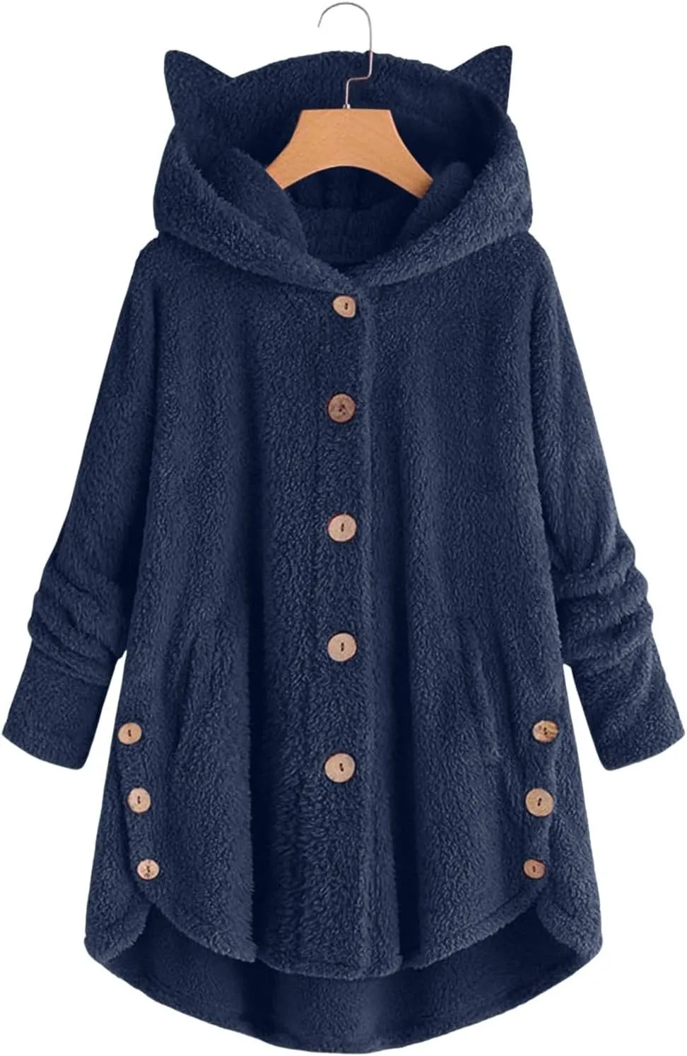 Winter Coats for Women 2024 Loose Plush Solid Color Single Breasted Pocket Hood Zipper Up Jacket