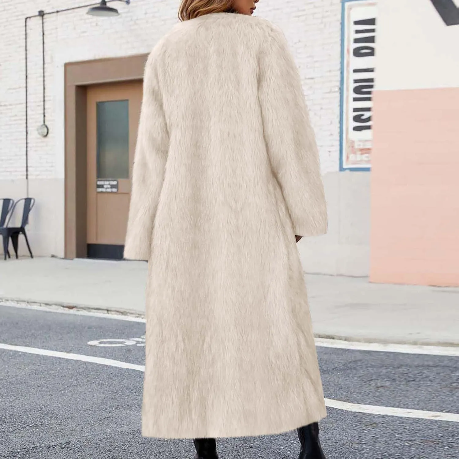 Winter Coats for Women Fashion Dressy Faux Fur Long Overcoat Open Front Warm Long Cardigan Fuzzy Sherpa Outfit