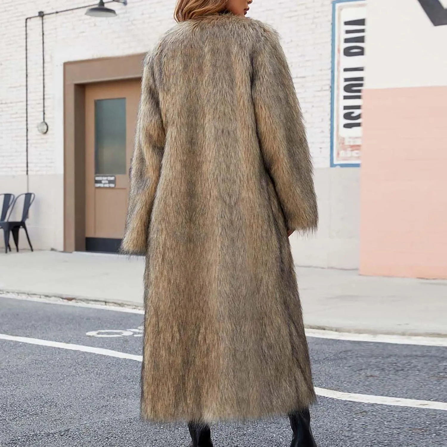 Winter Coats for Women Fashion Dressy Faux Fur Long Overcoat Open Front Warm Long Cardigan Fuzzy Sherpa Outfit