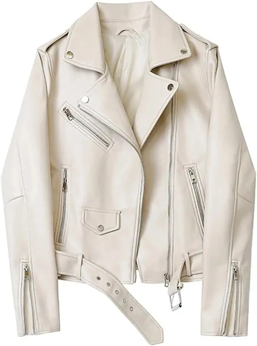 Women Faux Leather Casual Jacket Solid Color Zipper Cropped Coat Bomber Biker Moto Jackets Outwear
