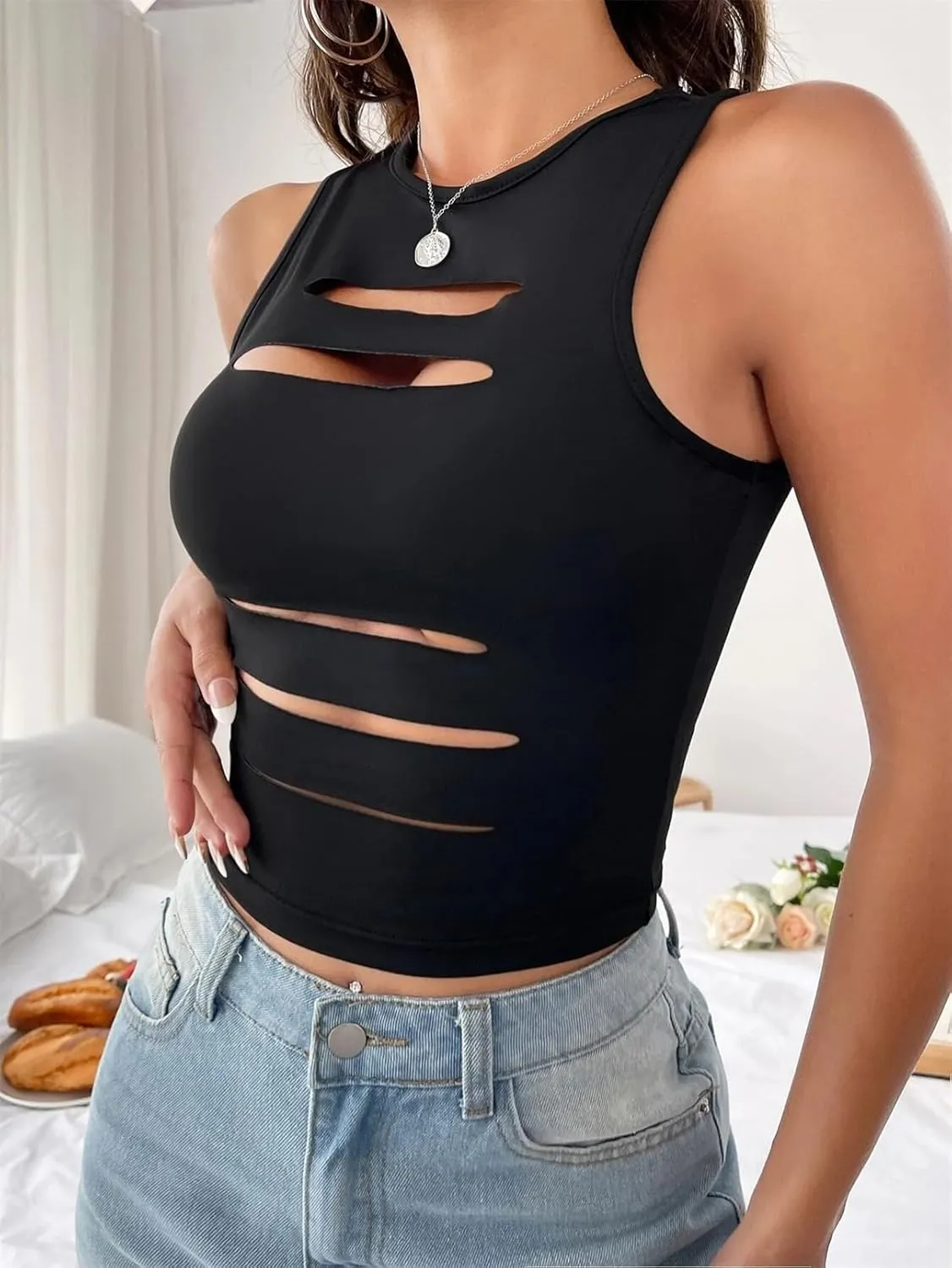 Women Gothic Crop Top Camisole Tank Tops Clubwear Cropped Cami T-Shirt