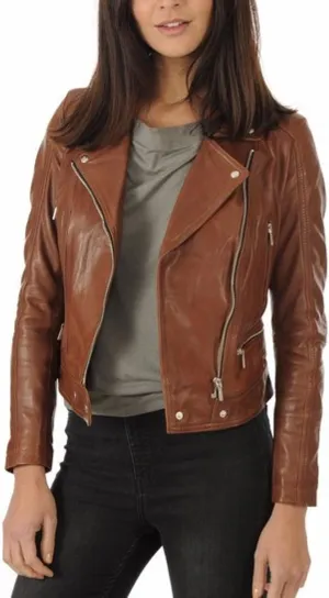 Women Leather Jacket - Lambskin Winter Vintage Motorcycle Biker Jacket, Moto Riding & Racing Jackets
