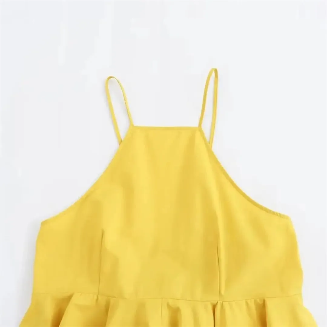 Women Solid Color Backless Slim Camisole Casual Sleeveless Pleated Tank Crop Top