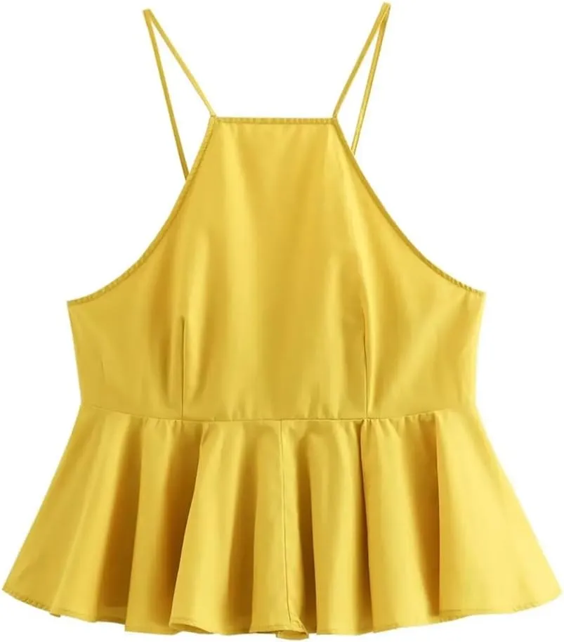 Women Solid Color Backless Slim Camisole Casual Sleeveless Pleated Tank Crop Top