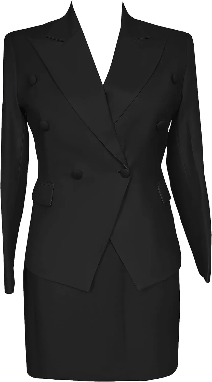 Women's 2 Piece Skirt Suit Double Breasted Jacket & Pencil Skirt Formal Office Business Suit