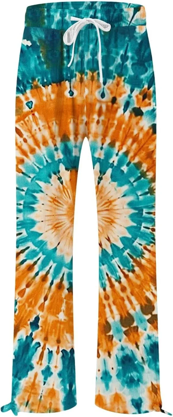 Women's Boho Floral Linen Pants 2025 Summer Boho Wide Leg High Waist Lounge Pant 2025 Beach Travel Vacation Outfits