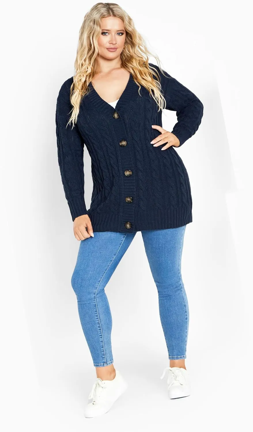 Women's Cara Cable Knit V Neck Cardigan