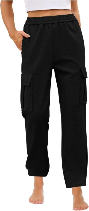 Womens Cargo Sweatpants Casual Elastic High Waist Joggers Pants 2024 Trendy Lounge Trousers with Pockets Fall Outfits