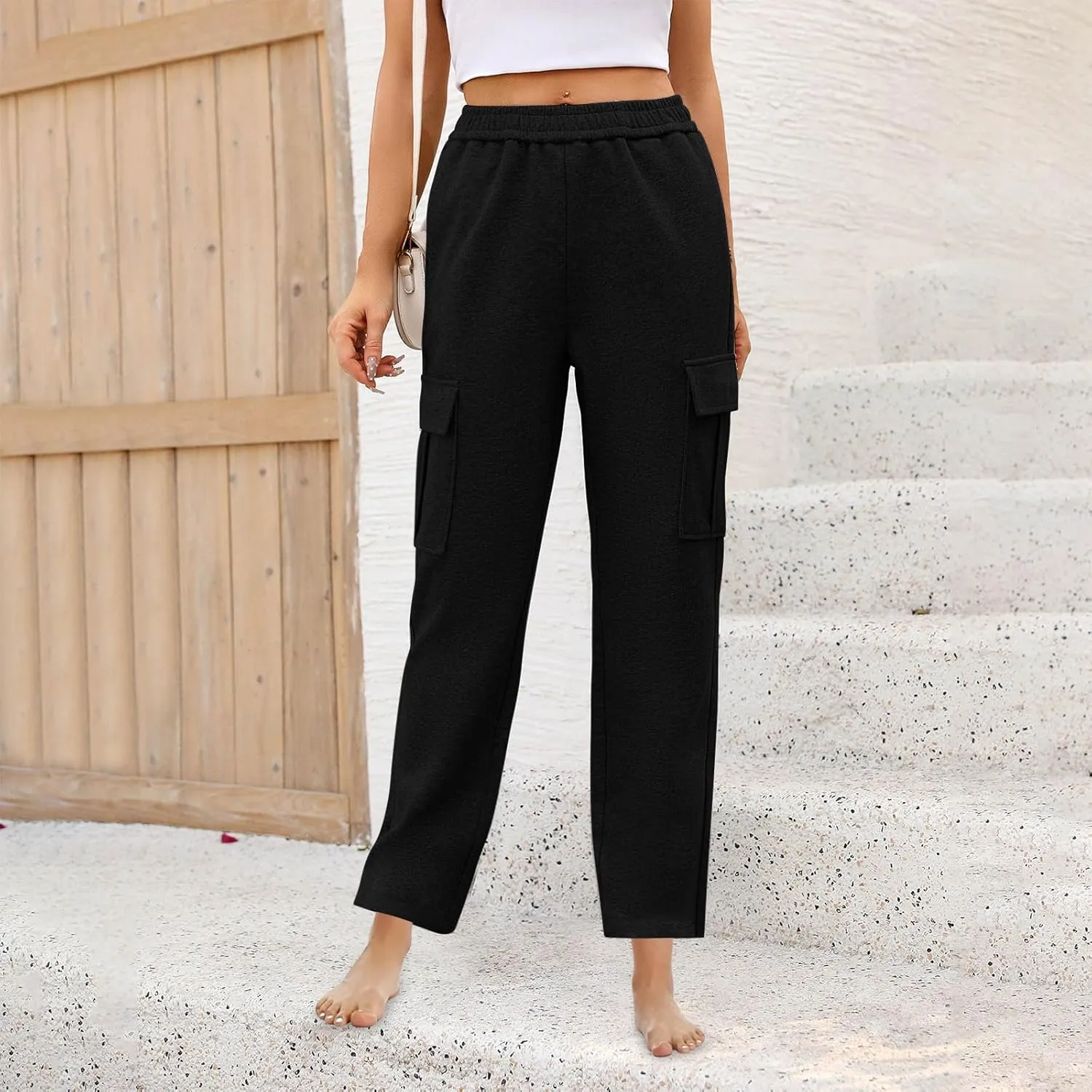 Womens Cargo Sweatpants Casual Elastic High Waist Joggers Pants 2024 Trendy Lounge Trousers with Pockets Fall Outfits