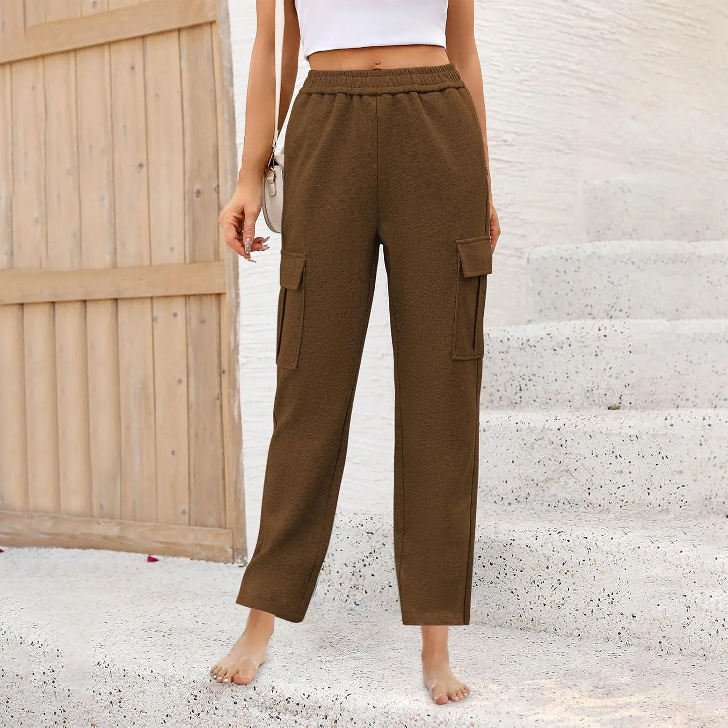 Womens Cargo Sweatpants Casual Elastic High Waist Joggers Pants 2024 Trendy Lounge Trousers with Pockets Fall Outfits