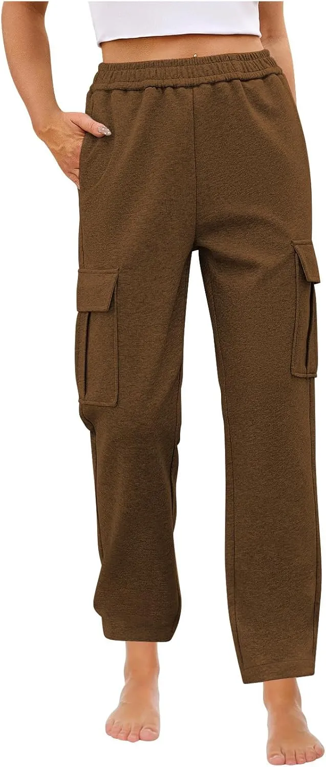 Womens Cargo Sweatpants Casual Elastic High Waist Joggers Pants 2024 Trendy Lounge Trousers with Pockets Fall Outfits