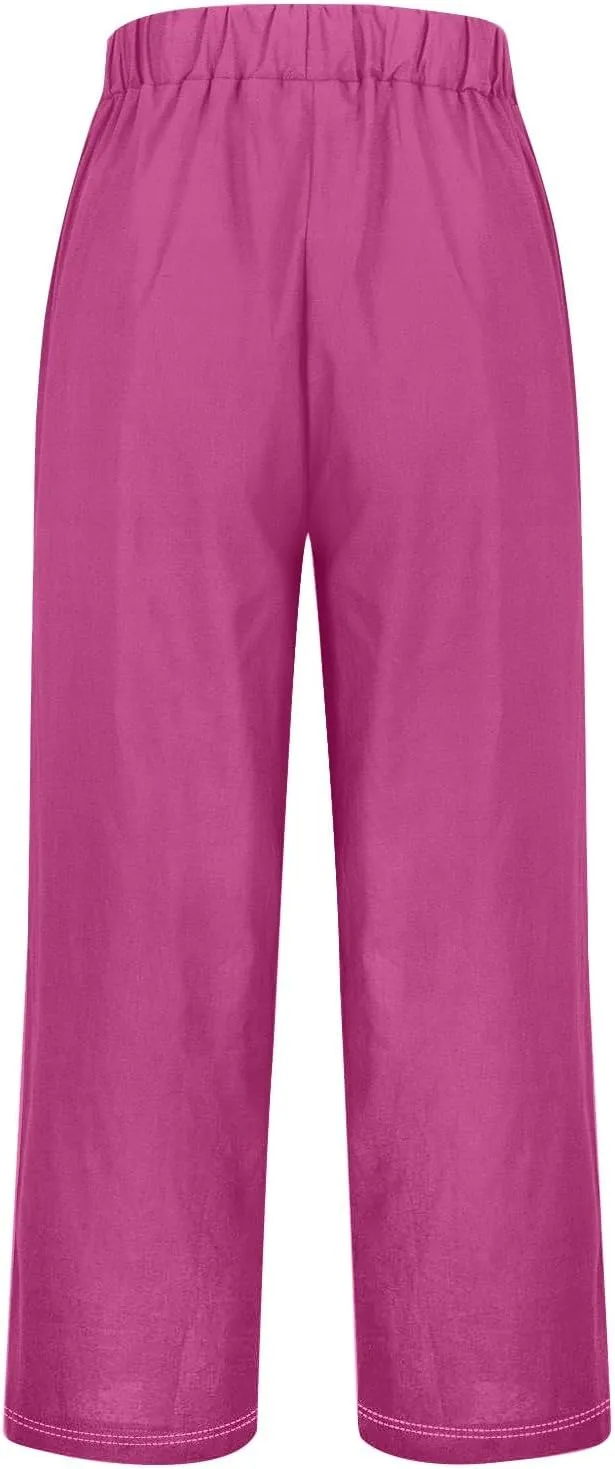 Womens Casual Cotton Linen Pants and Pants with Pocket Long Pants Wide Leg Long Lounge Pant Trousers Lounge Sets for