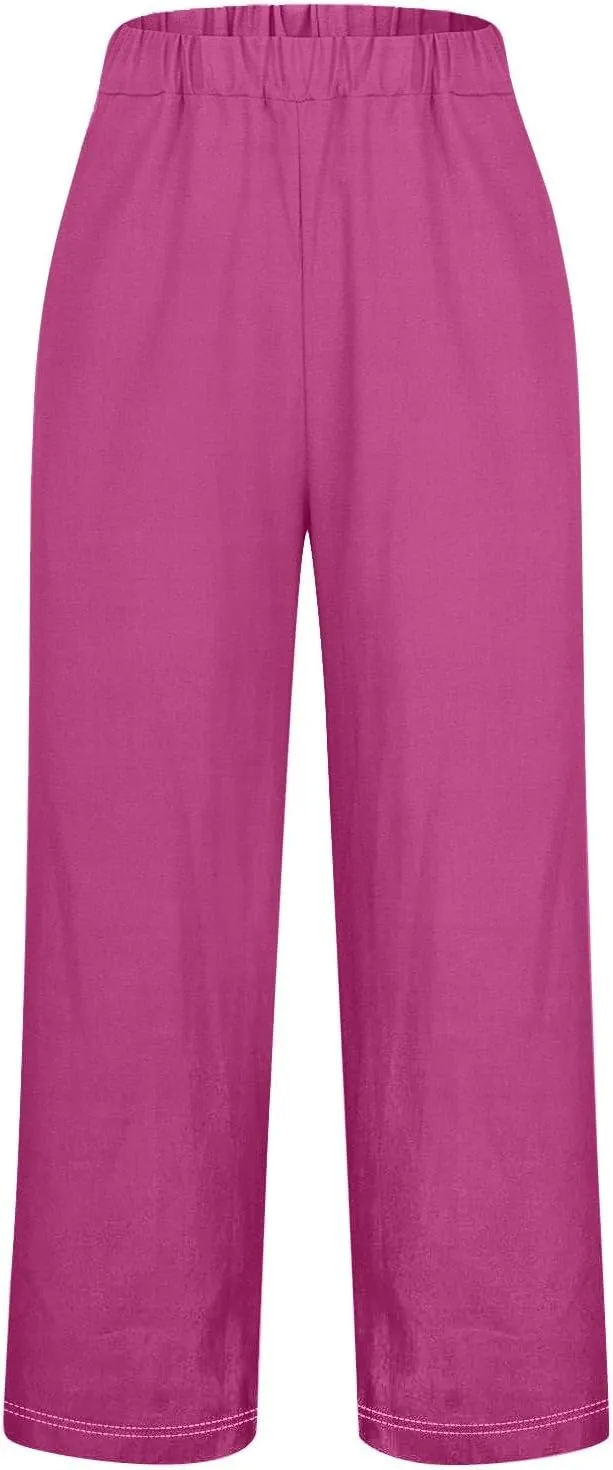 Womens Casual Cotton Linen Pants and Pants with Pocket Long Pants Wide Leg Long Lounge Pant Trousers Lounge Sets for