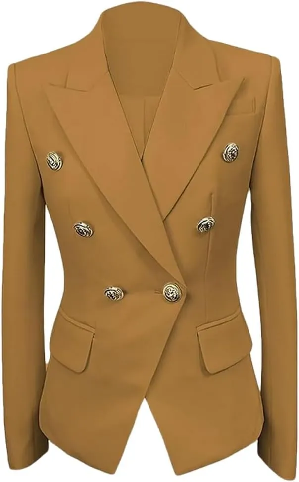 Womens Casual Double Breasted Blazer Jacket Notch Lapel Prom Party Coat Office Lady Jacket for Work Professional