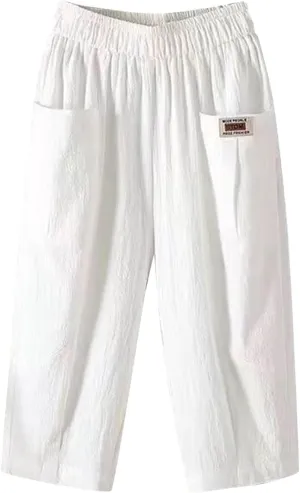 Women's Cotton Linen Summer Y2K Streetwear Palazzo Pants Elastic Waisted Bootcut Loose Fit Trouser Work Business