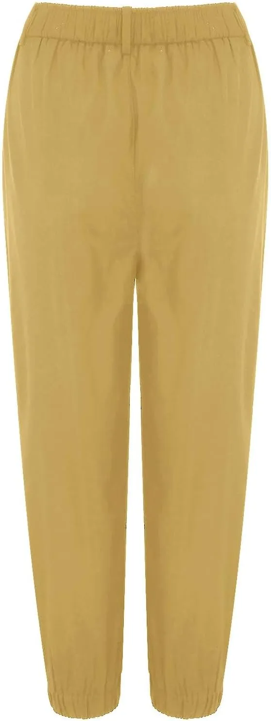 Women's Cropped Harem Pants Lightweight Solid Color Casual Sport Pant Trendy High Waist Cinch Bottom with Zipper Pocket