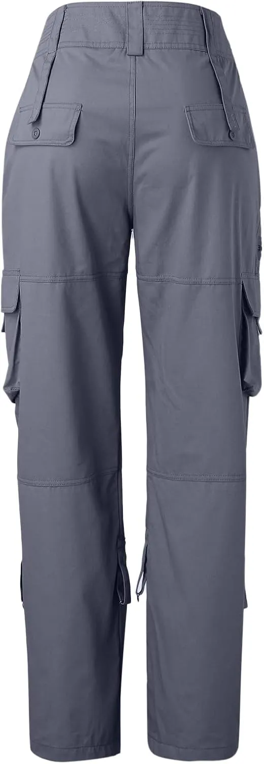 Womens Elastic High Waisted Cargo Pants Casual Relaxed Fit Multi Pockets Work Pants Trendy Y2K Streetwear Trousers