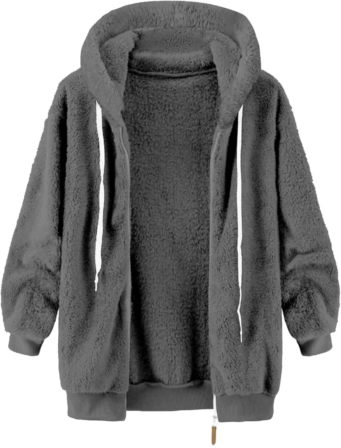 Womens Fuzzy Sherpa Pullover Hoodie Hooded Zip Up Sherpa Jacket Oversized Fleece Hoodies Soft Cozy Winter Coats