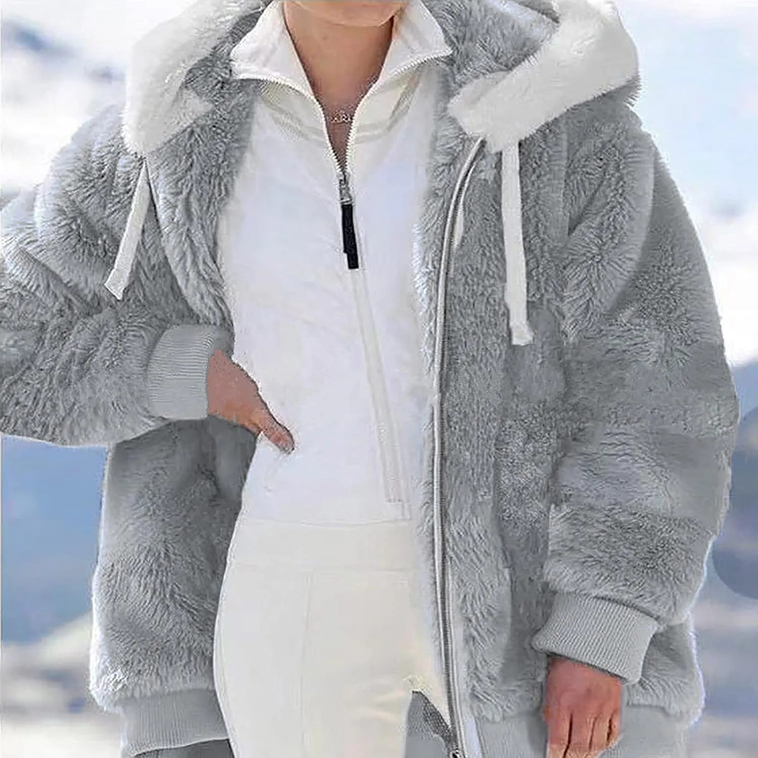Womens Hooded Zip Up Sherpa Jacket Oversized Fuzzy Hoodies Long Sleeve Soft Fleece Sweatshirts Warm Winter Coat