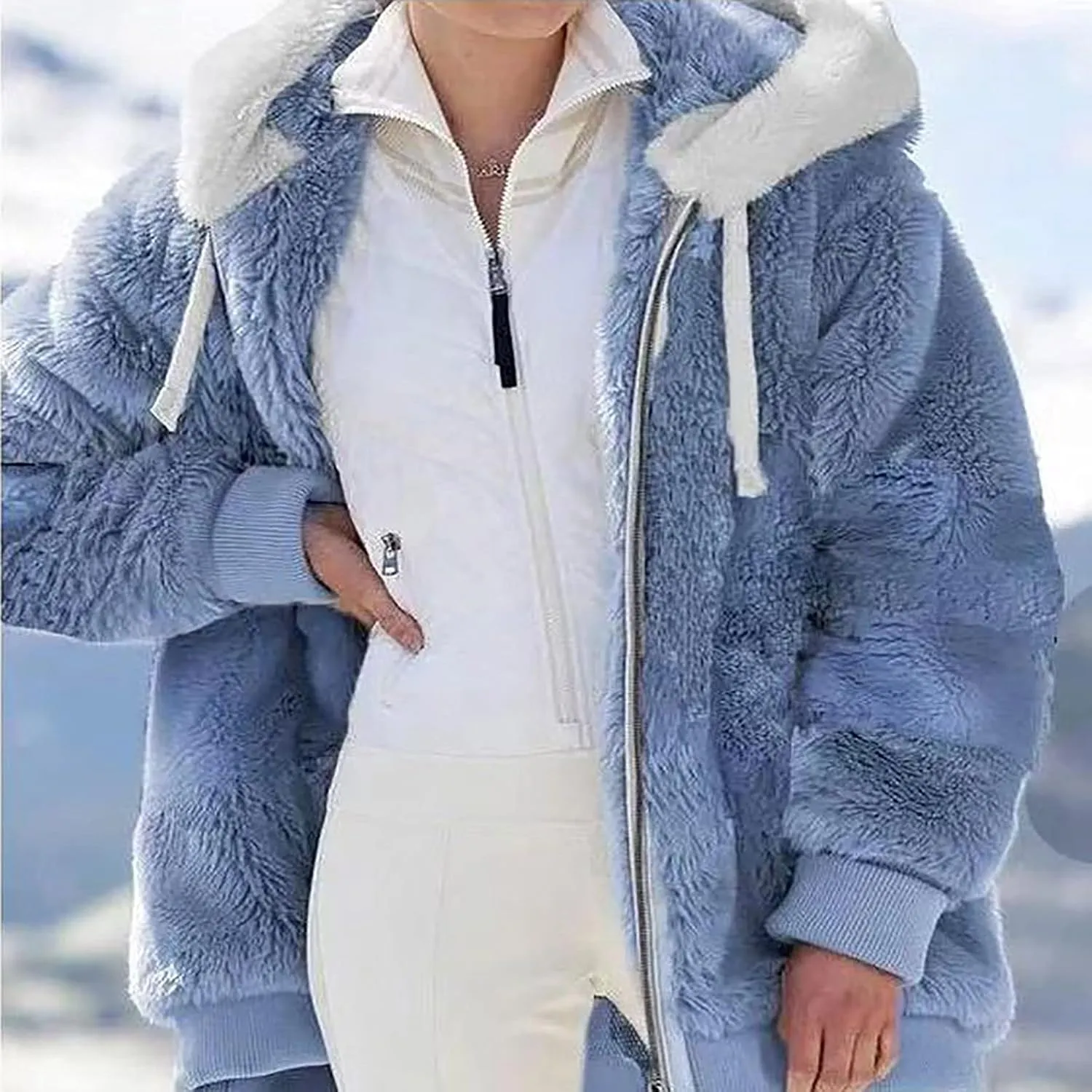 Womens Hooded Zip Up Sherpa Jacket Oversized Fuzzy Hoodies Long Sleeve Soft Fleece Sweatshirts Warm Winter Coat