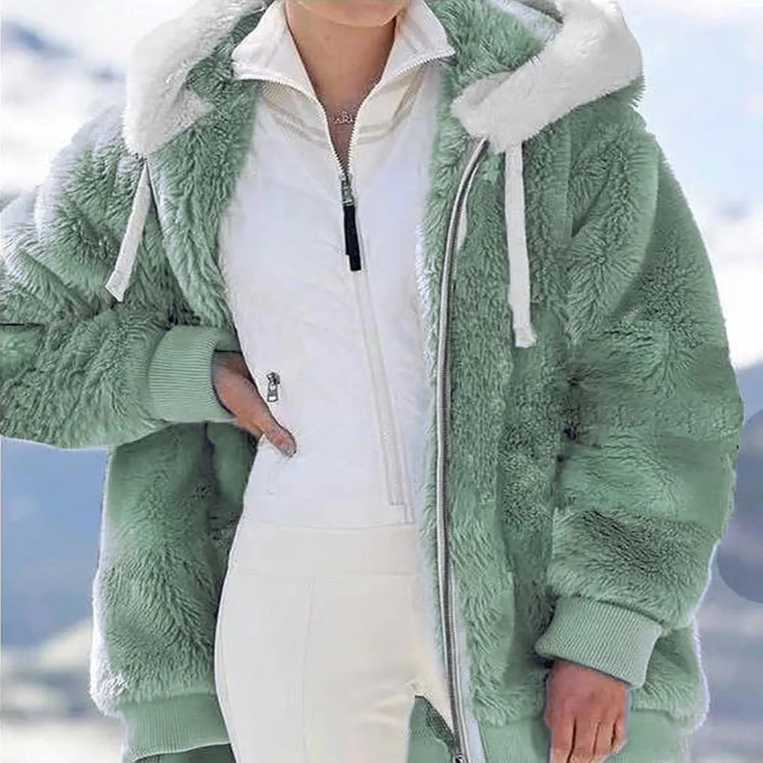 Womens Hooded Zip Up Sherpa Jacket Oversized Fuzzy Hoodies Long Sleeve Soft Fleece Sweatshirts Warm Winter Coat