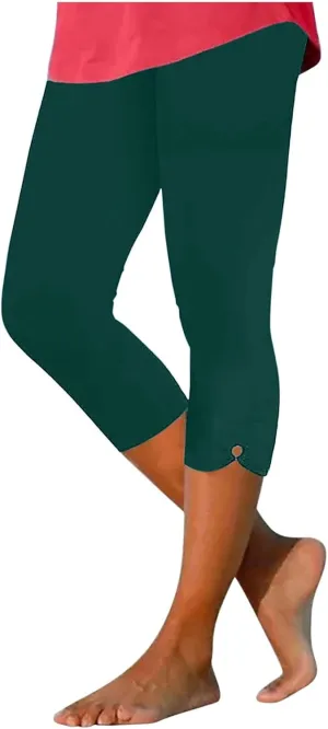 Womens Keyhole Crop Trousers Stretch High Waist Yoga Capri Leggings Casual Comfort Capris Workout Sport Cropped Pant