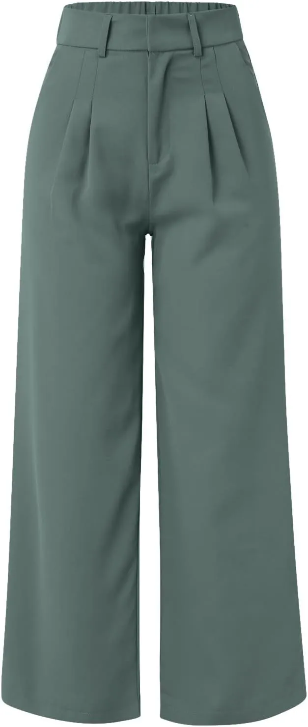 Womens Linen Blend Summer Loose Pants Elastic Waist Long Lounge Slim-Fit Palazzo Lounge Pants Beach
