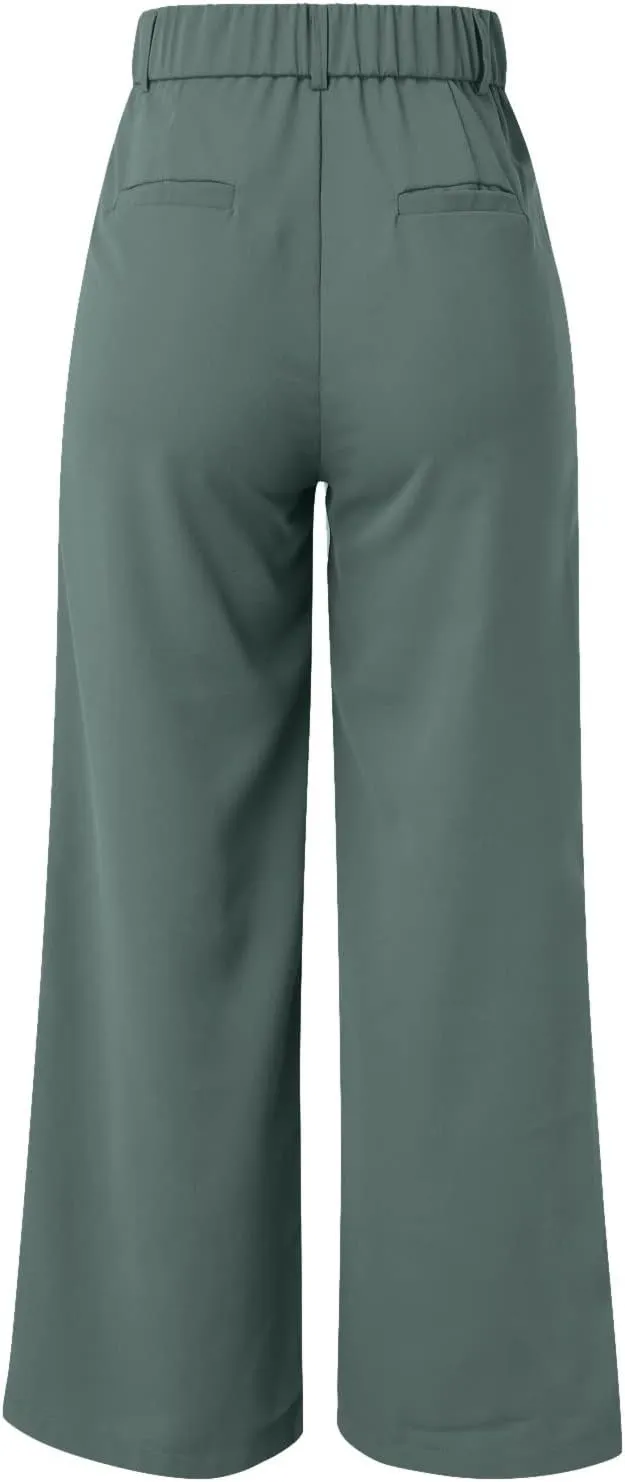 Womens Linen Blend Summer Loose Pants Elastic Waist Long Lounge Slim-Fit Palazzo Lounge Pants Beach