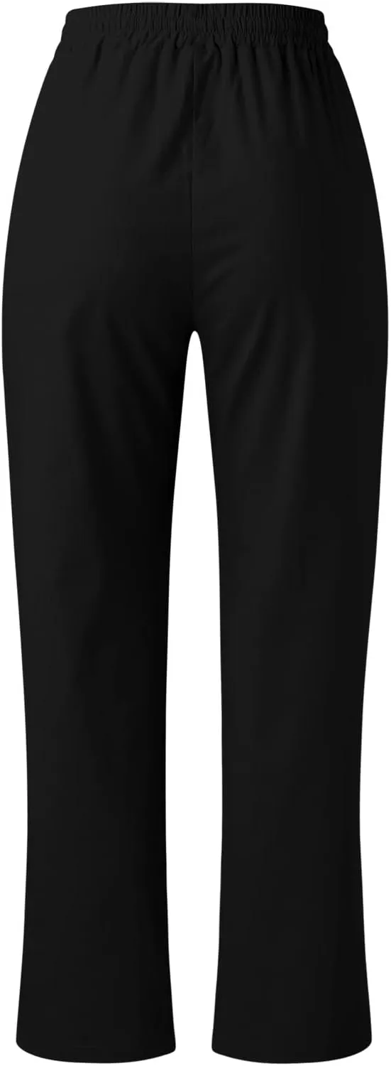 Womens Linen Blend Summer Print Pant Trousers Low Waist Ankle Length Loose Fit Trouser Office
