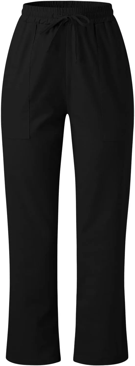 Womens Linen Blend Summer Print Pant Trousers Low Waist Ankle Length Loose Fit Trouser Office
