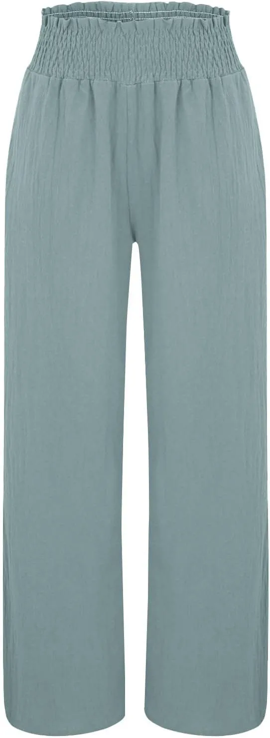 Womens Linen Pants 2025 Summer Casual Loose Wide Leg Palazzo Pants High Waist Flowy Beach Trousers Outfits