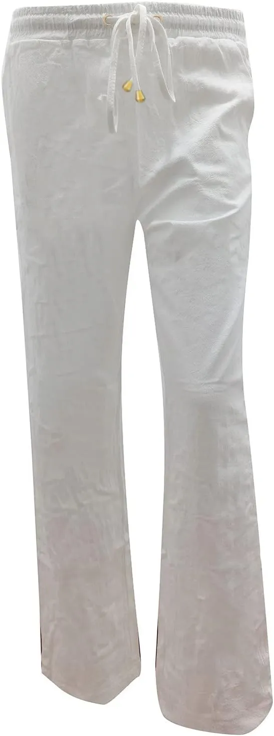 Women's Linen Summer Tie Knot Palazzo Lounge Pants High Waist Ankle Length Slim Fit Pant Trousers Office