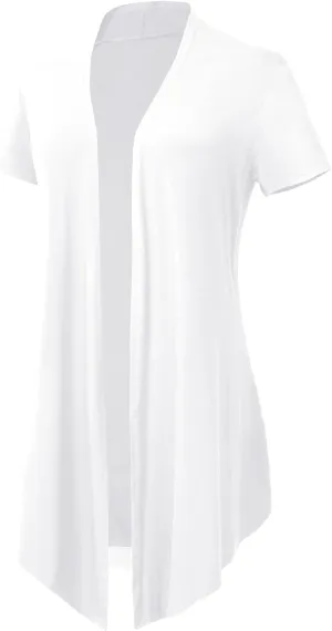 Women's Open Front Drape Cardigan Short Sleeves Solid Lightweight Cardigan