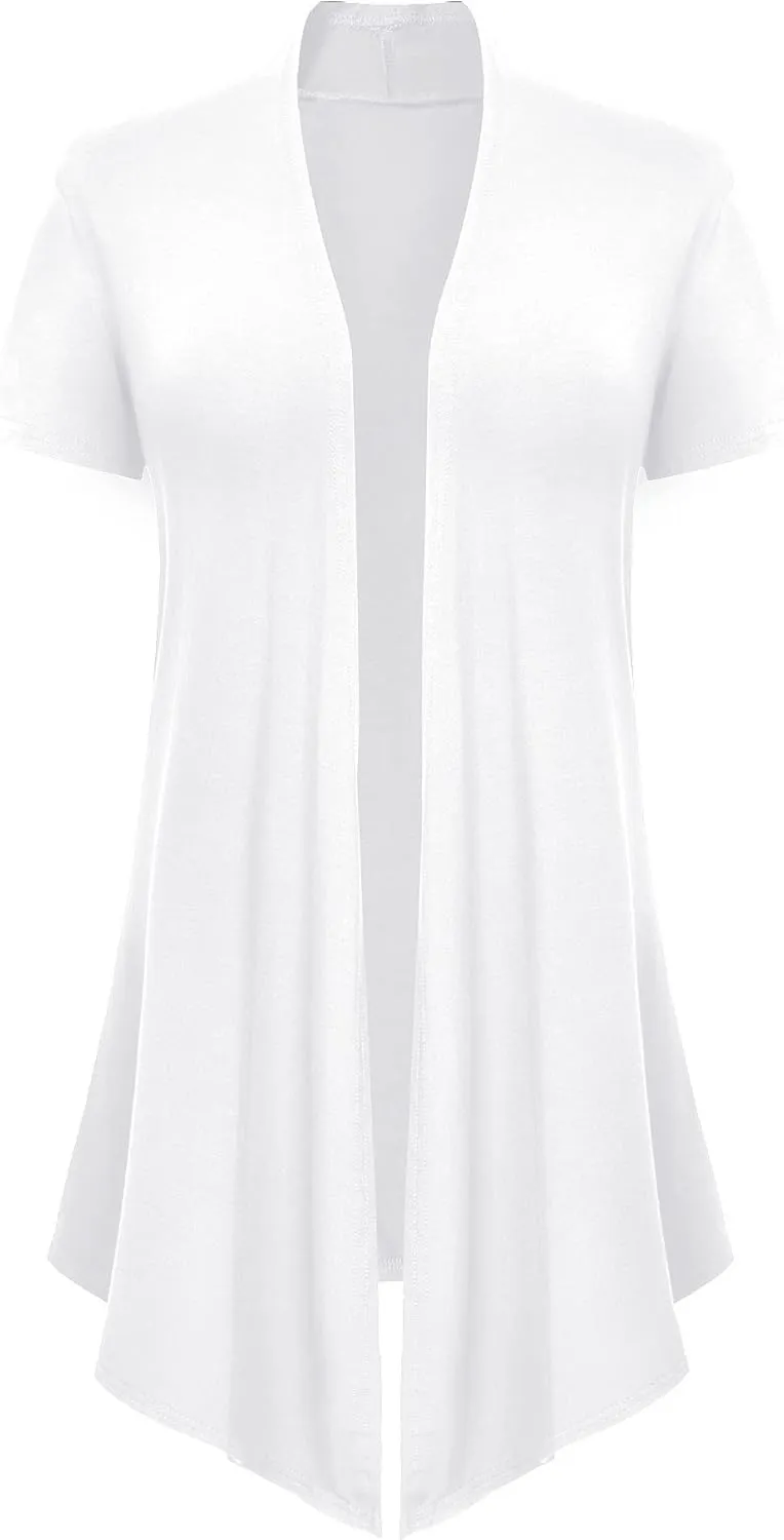 Women's Open Front Drape Cardigan Short Sleeves Solid Lightweight Cardigan